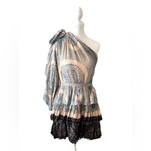 Ulla Johnson Leah Dress Moonstone One-Shoulder Ruffle Tiered Mini Size 4